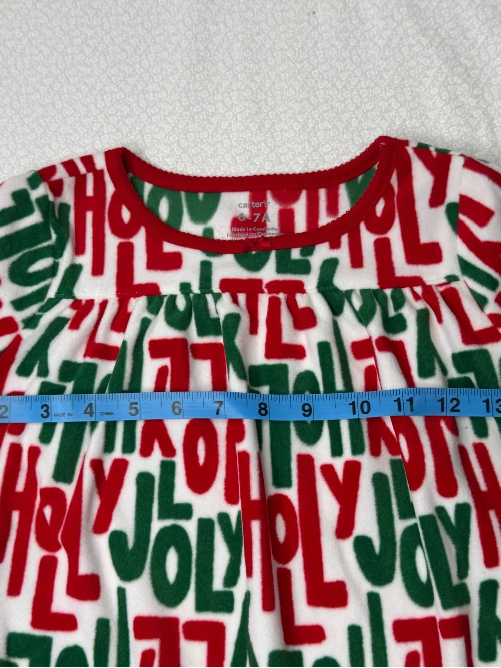Carter’s Fleece Nightgown Holly Jolly red green lettering size 6-7 NEW With Tag